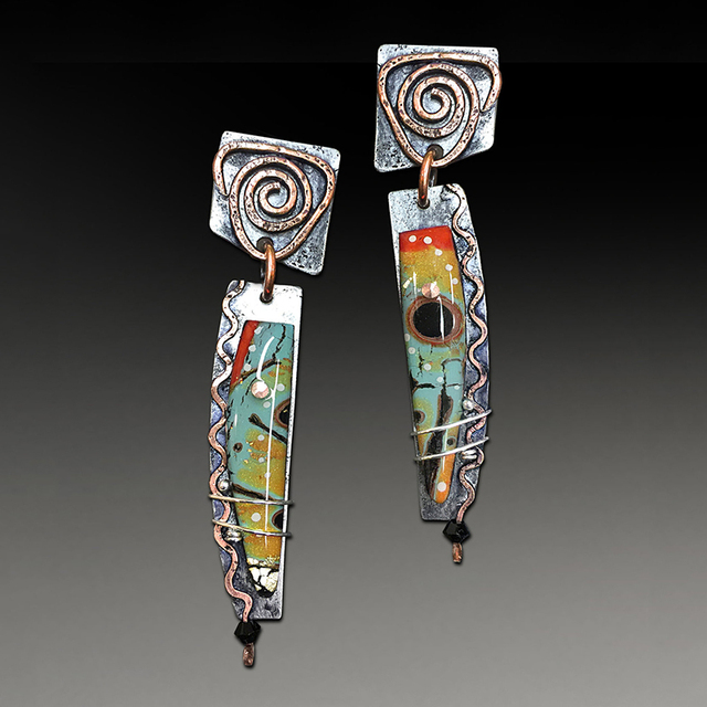 Elegant Silver Ethnic Earrings with Multicoloured Enamel 0