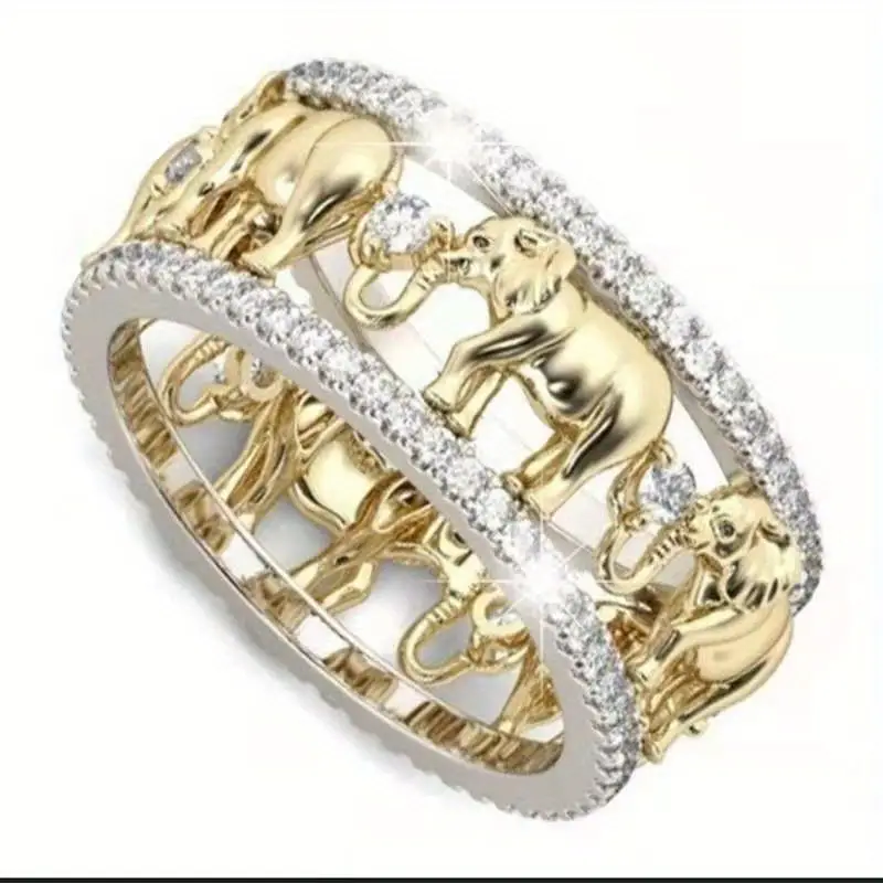 Elephant Bright Gold Ring 0