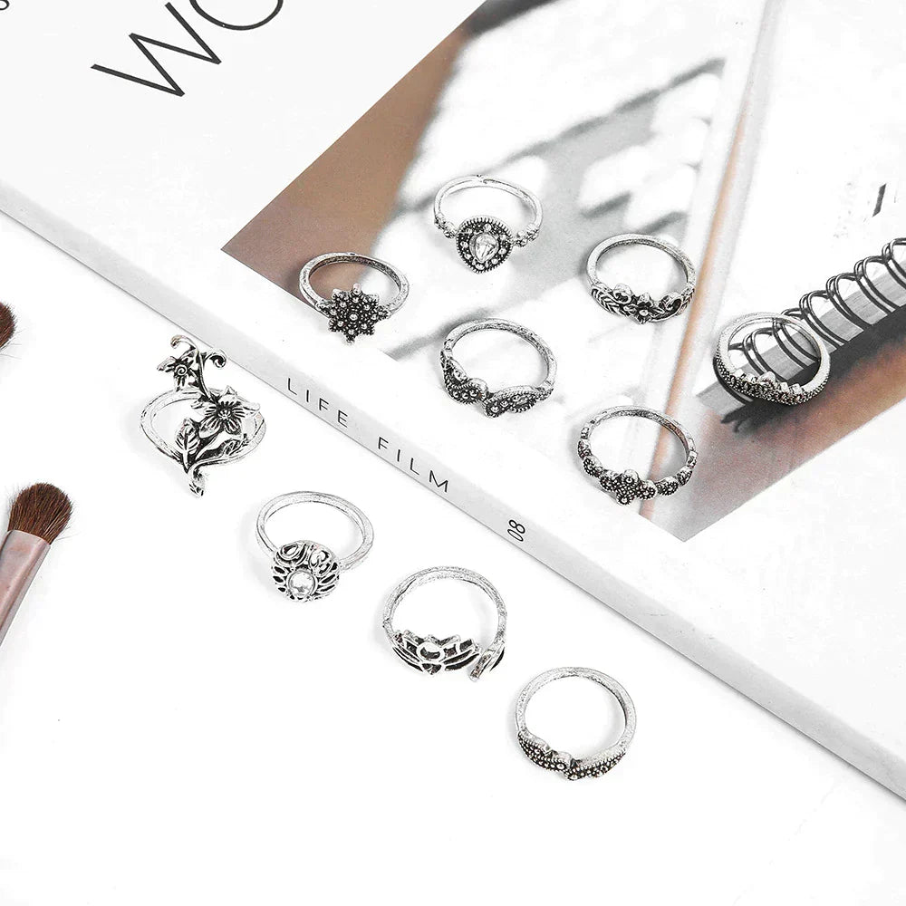 Enchanted Forest Antique Silver Rings Pack - Handmade Stackable Jewelry 1