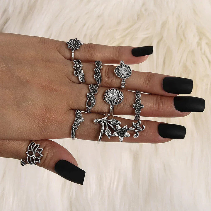 Enchanted Forest Antique Silver Rings Pack - Handmade Stackable Jewelry 3