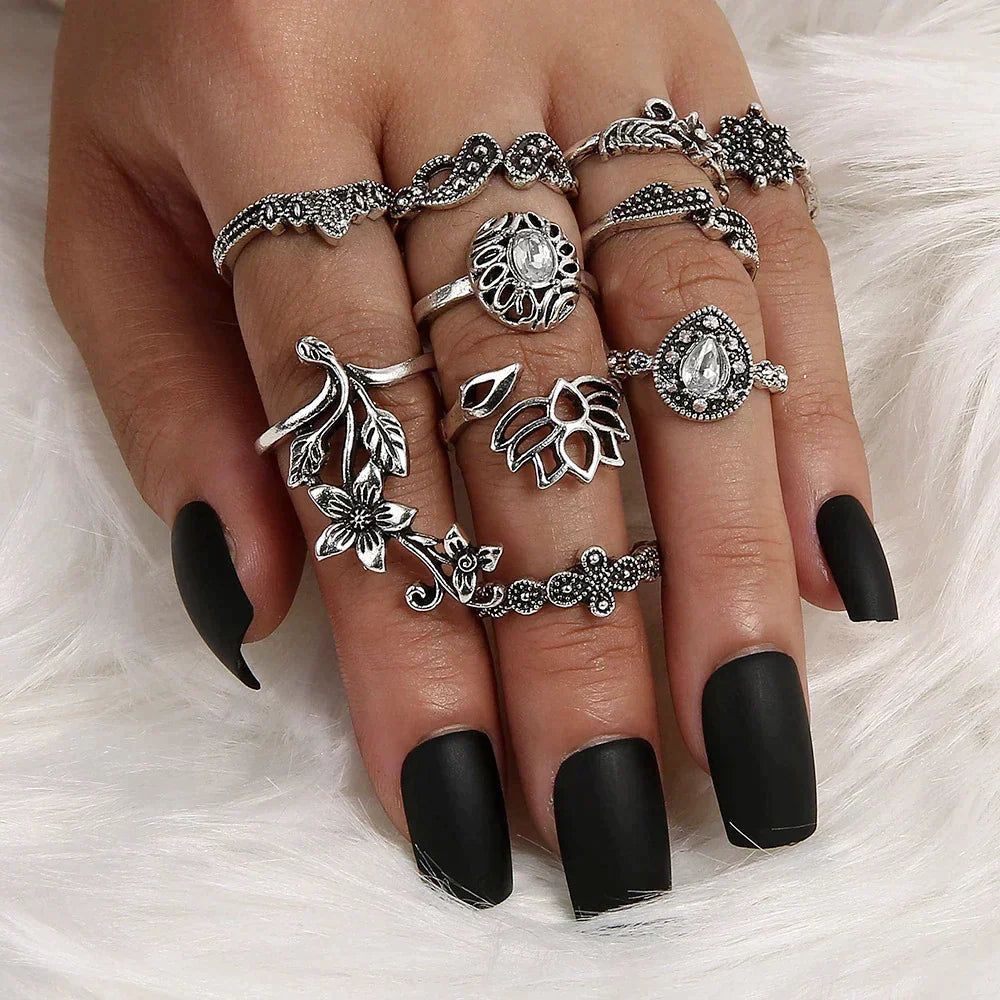 Enchanted Forest Antique Silver Rings Pack - Handmade Stackable Jewelry 4