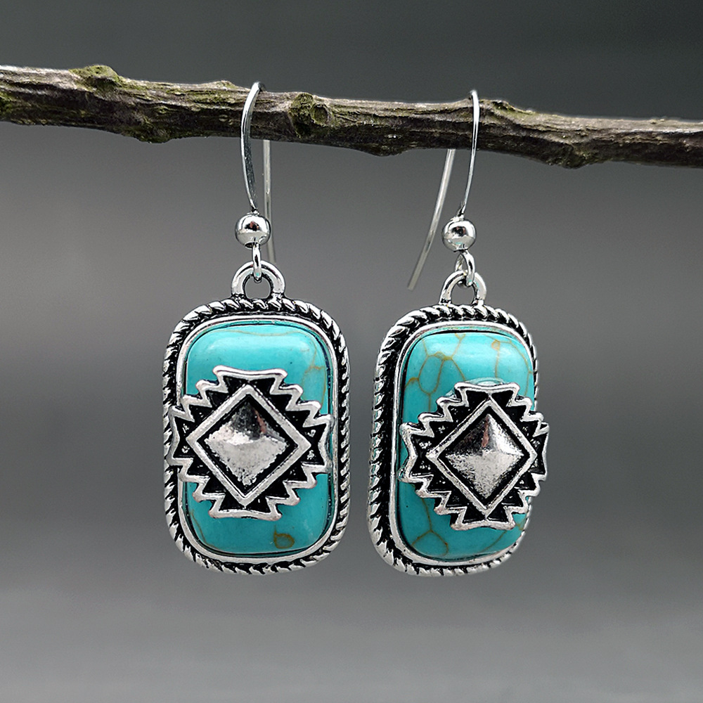 Ethnic Silver Plated Turquoise Stone Earrings 0