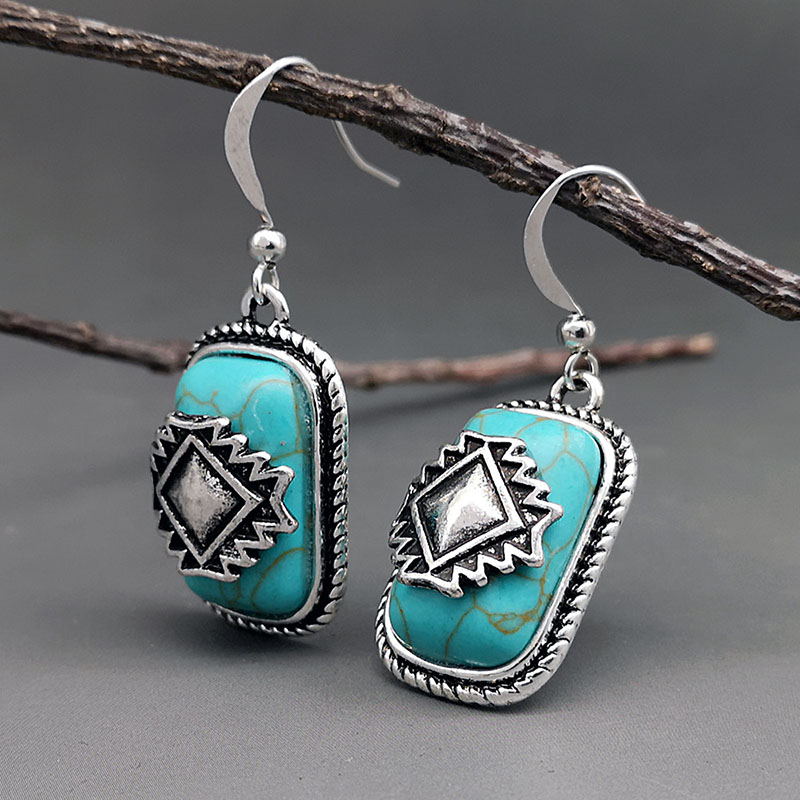 Ethnic Silver Plated Turquoise Stone Earrings 1