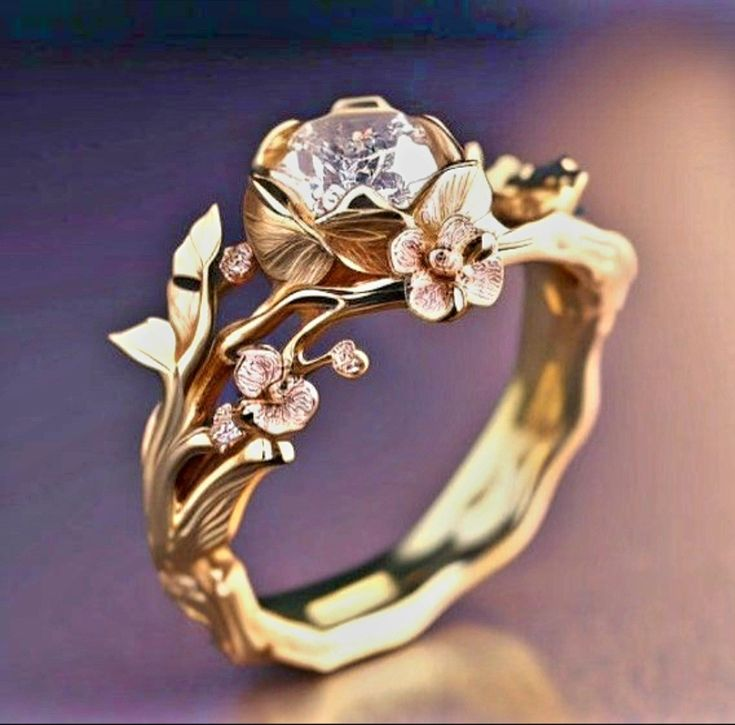 Exotic Golden Crystal Flower Ring 0