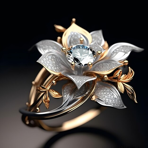 Exotic Grey Blossom Gold Ring 0