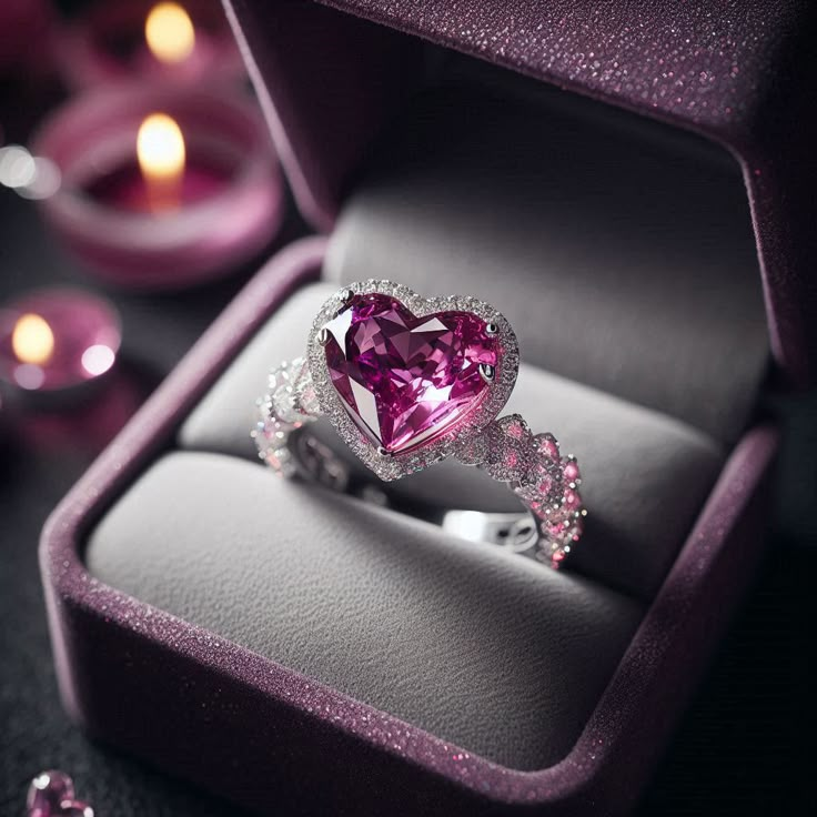 Exotic Pink Crystal Heart Silver Ring - Handmade Jewelry for Elegant Stacking or Standalone Wear 0