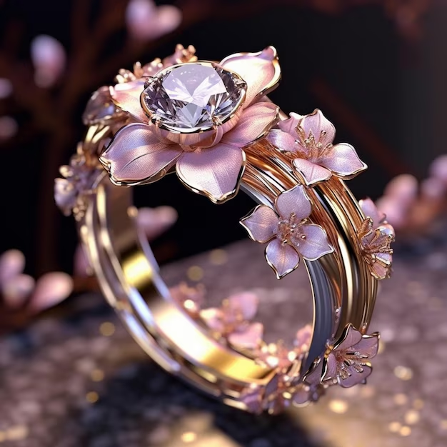 Exotic Pink Flower Crystal Ring 0