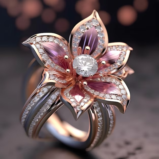 Exotic Pink Lotus Crystal Ring - Handmade High-Quality Jewelry for Stacking or Stand-Alone Wear 0
