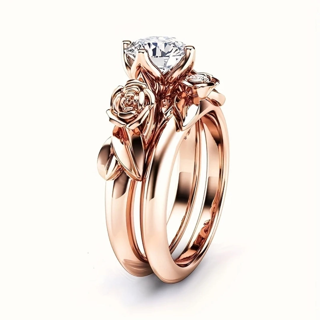 Exquisite Rose Flower Crystal Ring 0