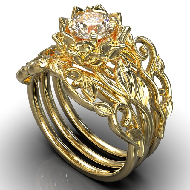 Gold Crystal Flower Ring 0