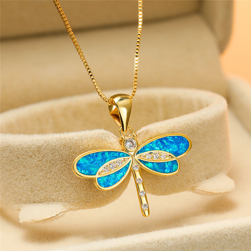 Gold Dragonfly Necklace with Opal Accent - Handmade Symbol of Transformation 1