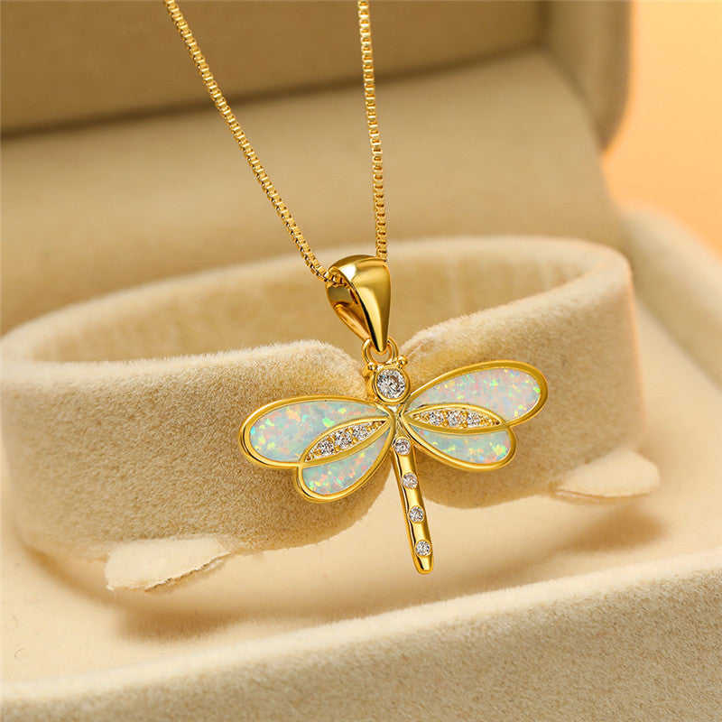 Gold Dragonfly Necklace with Opal Accent - Handmade Symbol of Transformation 2