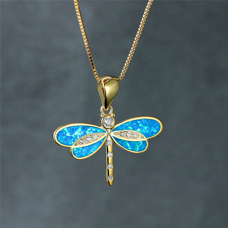 Gold Dragonfly Necklace with Opal Accent - Handmade Symbol of Transformation 3