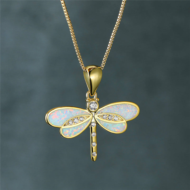Gold Dragonfly Necklace with Opal Accent - Handmade Symbol of Transformation 4