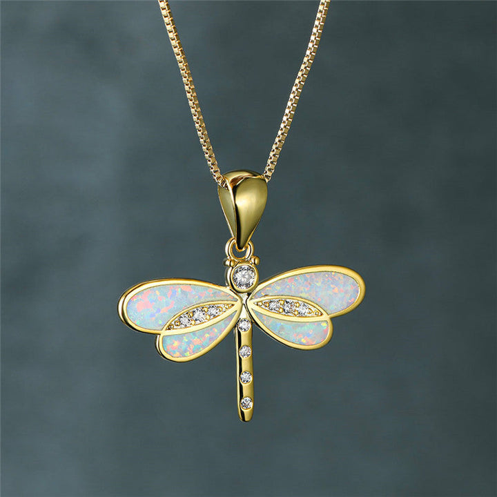 Gold Dragonfly Necklace with Opal Accent - Handmade Symbol of Transformation 4