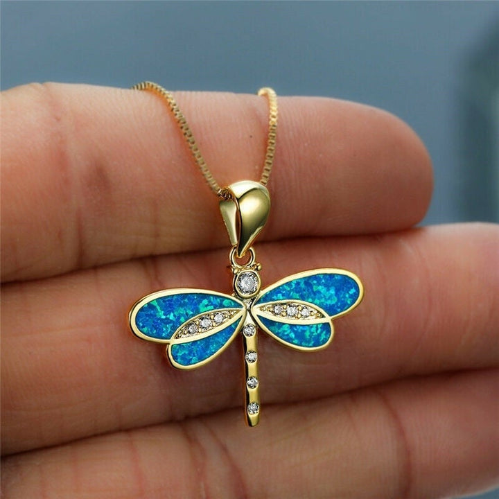 Gold Dragonfly Necklace with Opal Accent - Handmade Symbol of Transformation 6