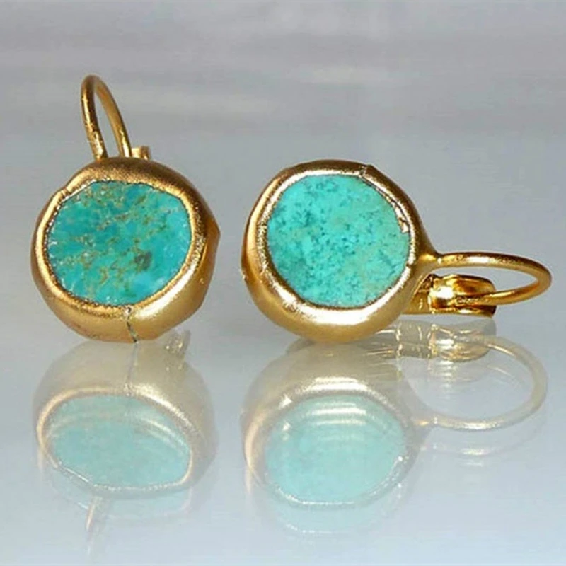 Gold Earrings with Turquoise Stone - Elegant Earrings for Women 0