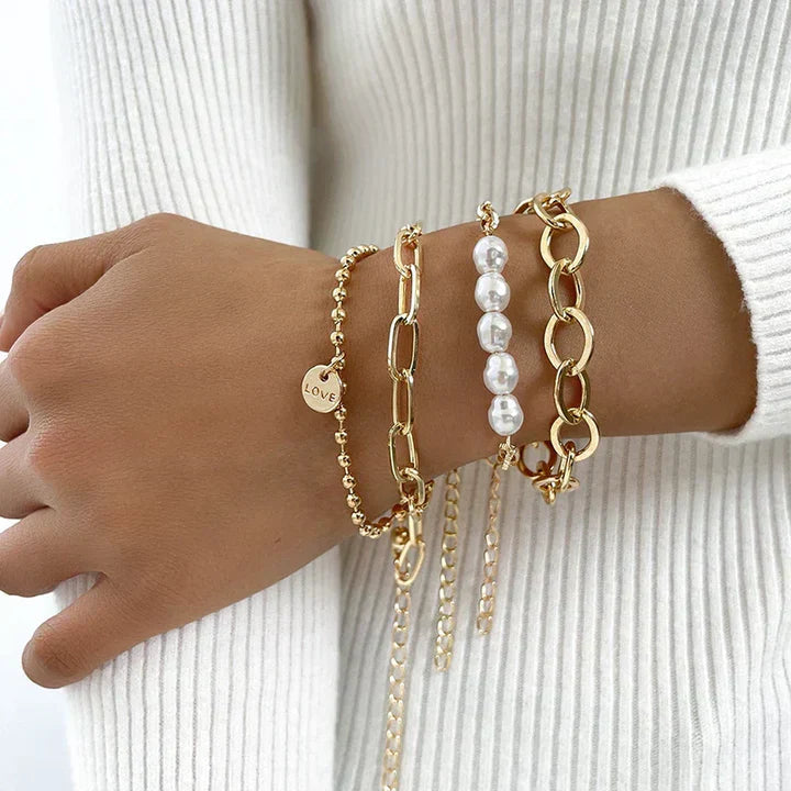 Gold Pearl Bracelet Set for Elegant Layering - Handcrafted, Lightweight, Versatile Accessories 0