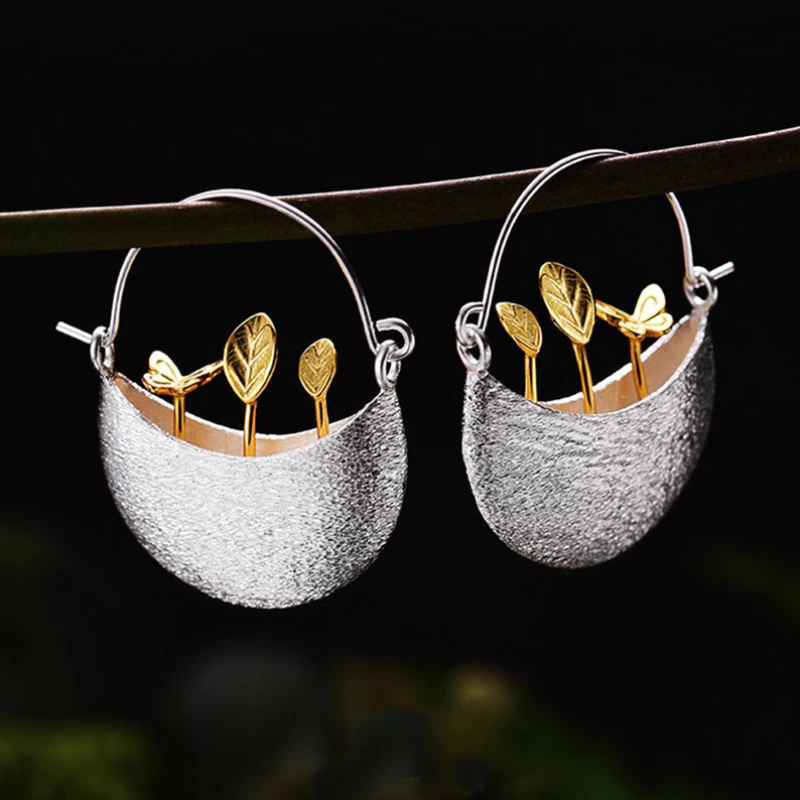 Gold Plated Floral Basket Earrings 0