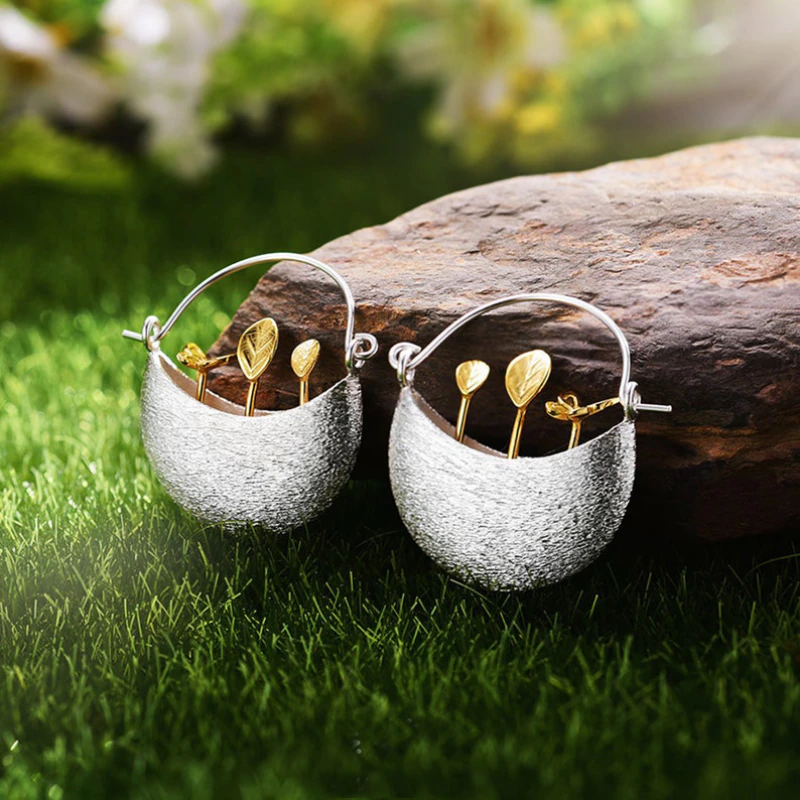 Gold Plated Floral Basket Earrings 1