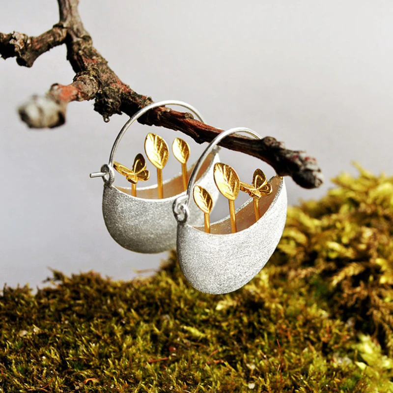 Gold Plated Floral Basket Earrings 2