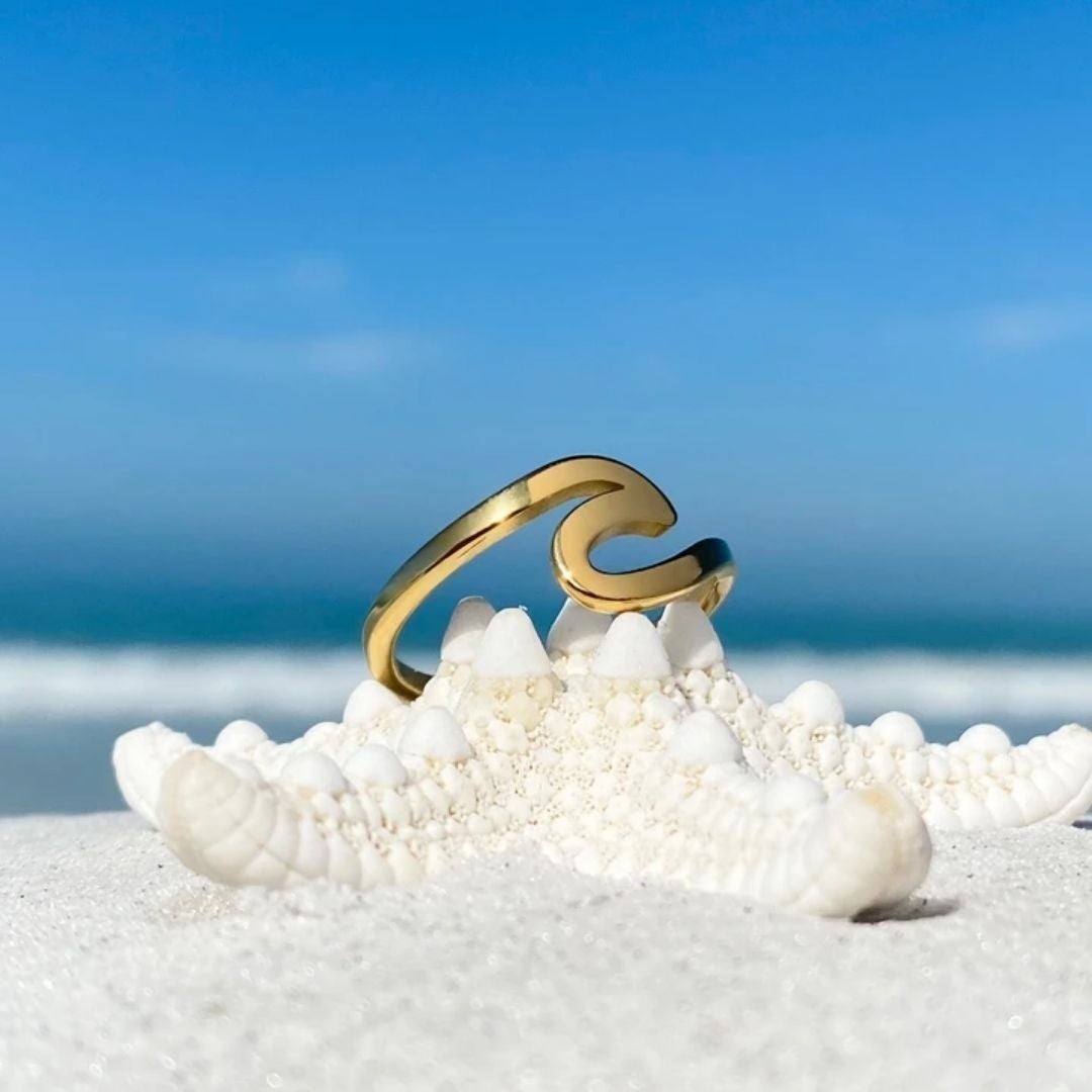 Gold Sea Wave Ring - Timeless Elegance and Strength, Handmade with High-Quality Gold Plating 0