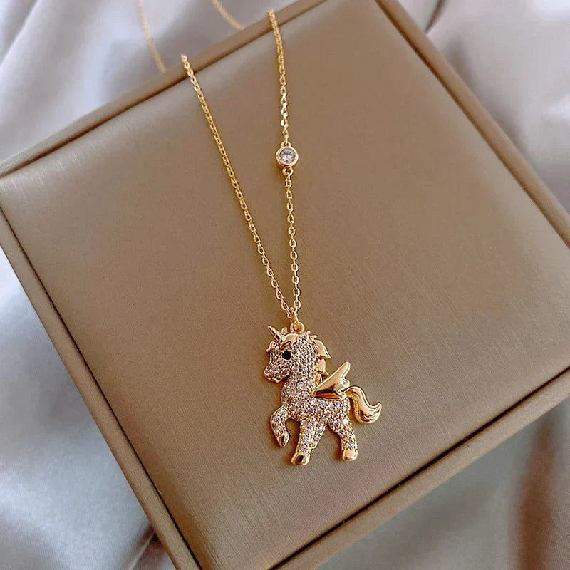 Gold Unicorn Zirconium Necklace - Handmade Adjustable Chain, Elegant Symbol of Individuality 0