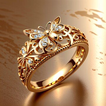 Golden Butterfly Bright Hollow Ring - Elegant High-Quality Metal Design, Unique and Handmade 0