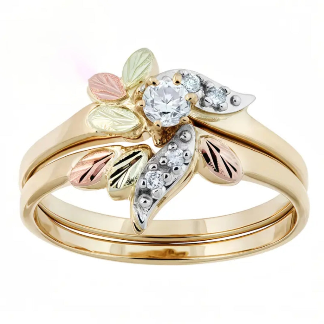 Golden Enamel Zirconia Leaf Ring 0