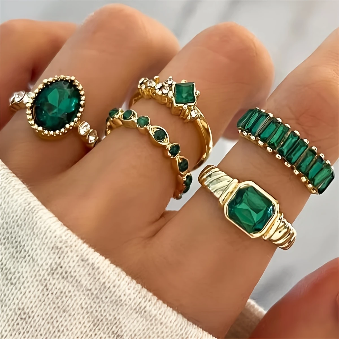 Golden Green Bright Ring Set 0