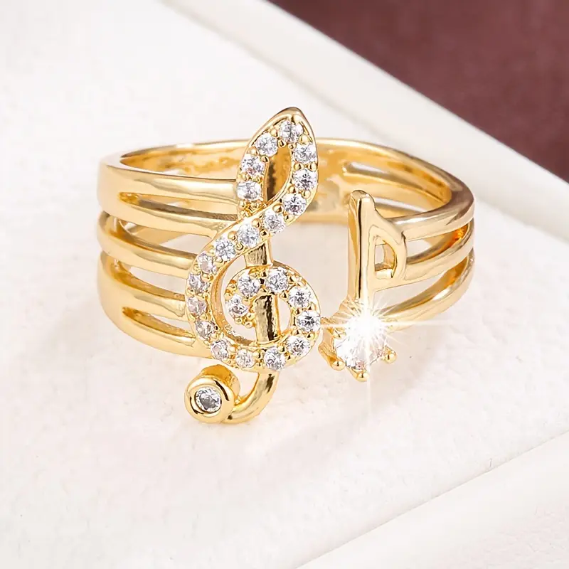 Golden Zirconia Clef Ring 0
