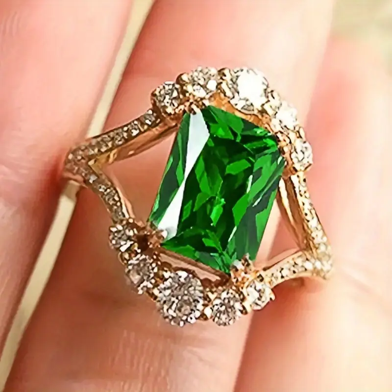Green Crystal Gold Zirconia Ring 0
