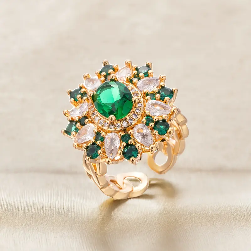 Green Mandala White Gold Ring 0