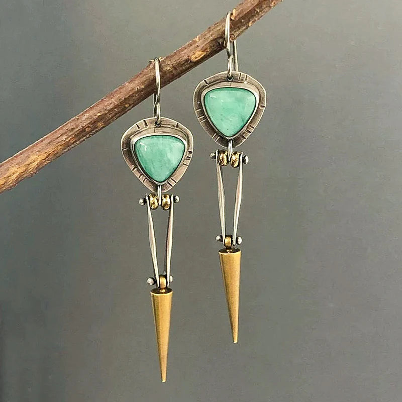 Green Resin Stone Boho Ethnic Earrings 0
