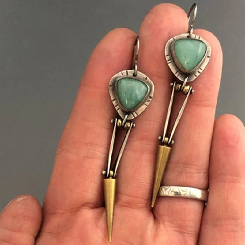 Green Resin Stone Boho Ethnic Earrings 1