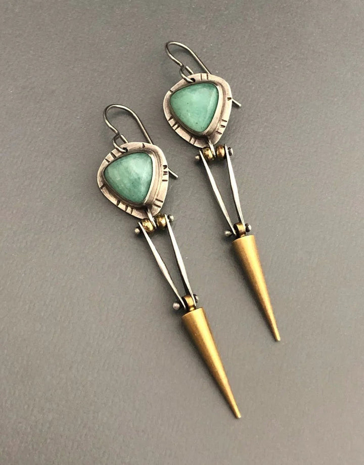Green Resin Stone Boho Ethnic Earrings 2