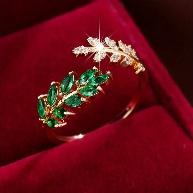 Green Zirconia Leaf Open Ring 0