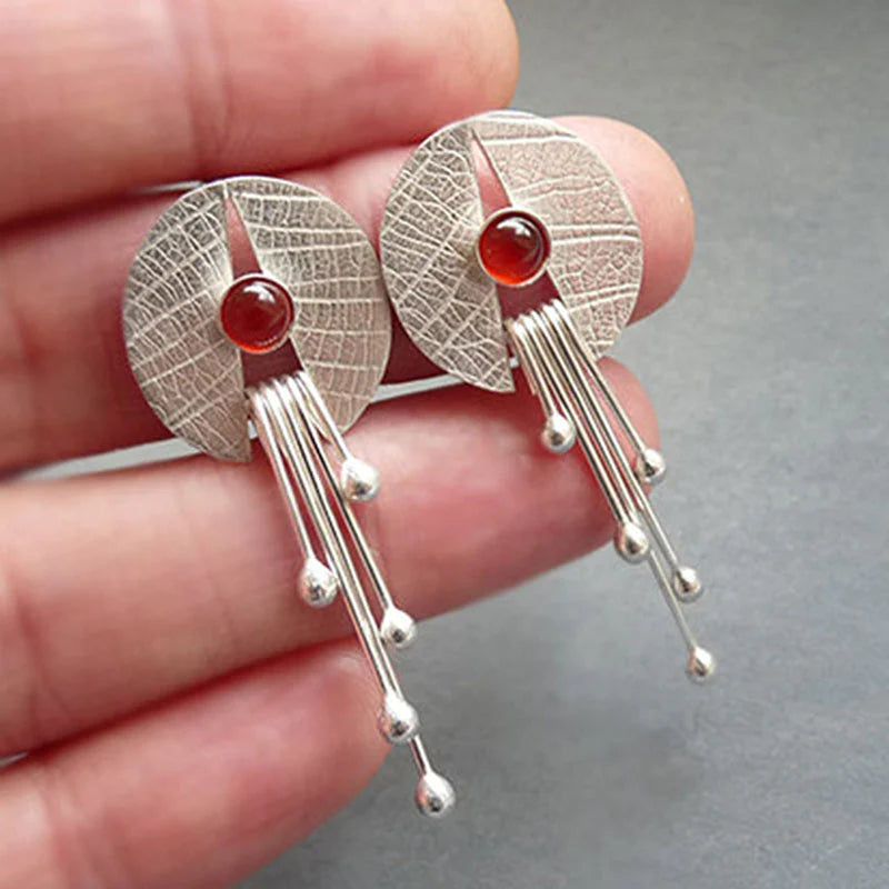 Hollow Red Stone Hanging Earrings 0