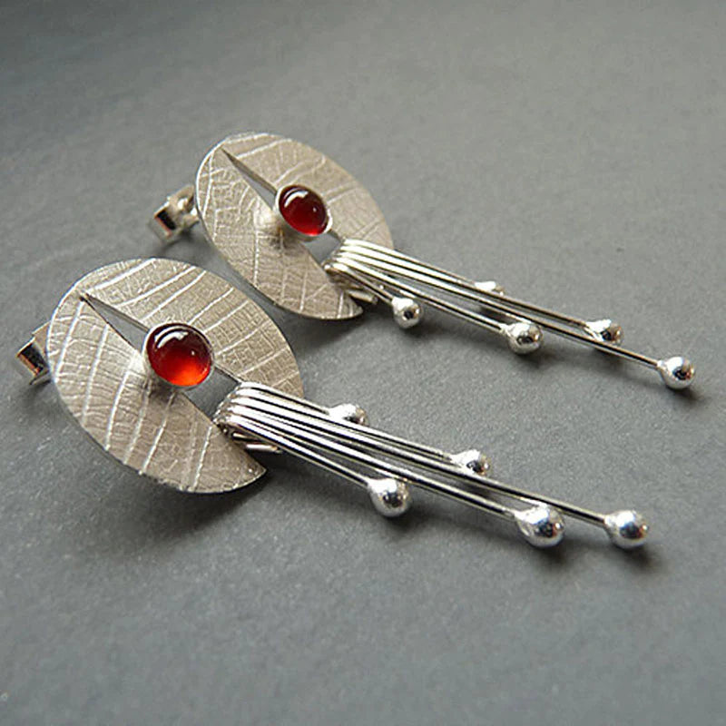 Hollow Red Stone Hanging Earrings 1