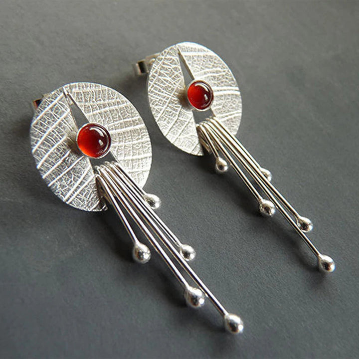 Hollow Red Stone Hanging Earrings 3