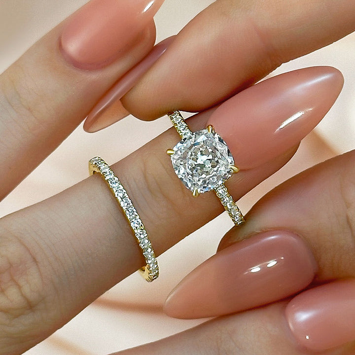 Bridal Cushion 2PC Ring Set Gold