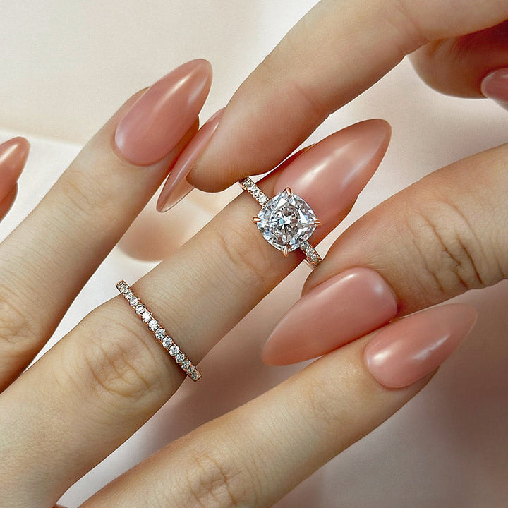Bridal Cushion 2PC Ring Set Rose Gold