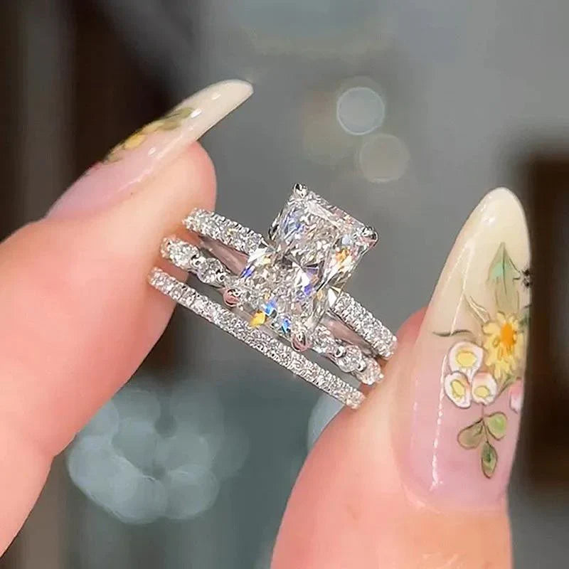 Jaily 3PC Wedding Ring Set Silver