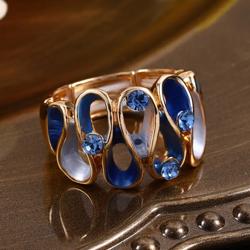 Irregular Blue & Gold Wavy Ring 0