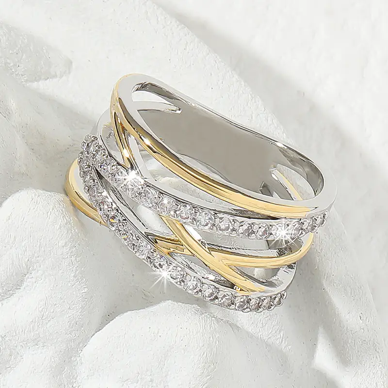 Layered Bright Zirconia Gold & Silver Ring 0
