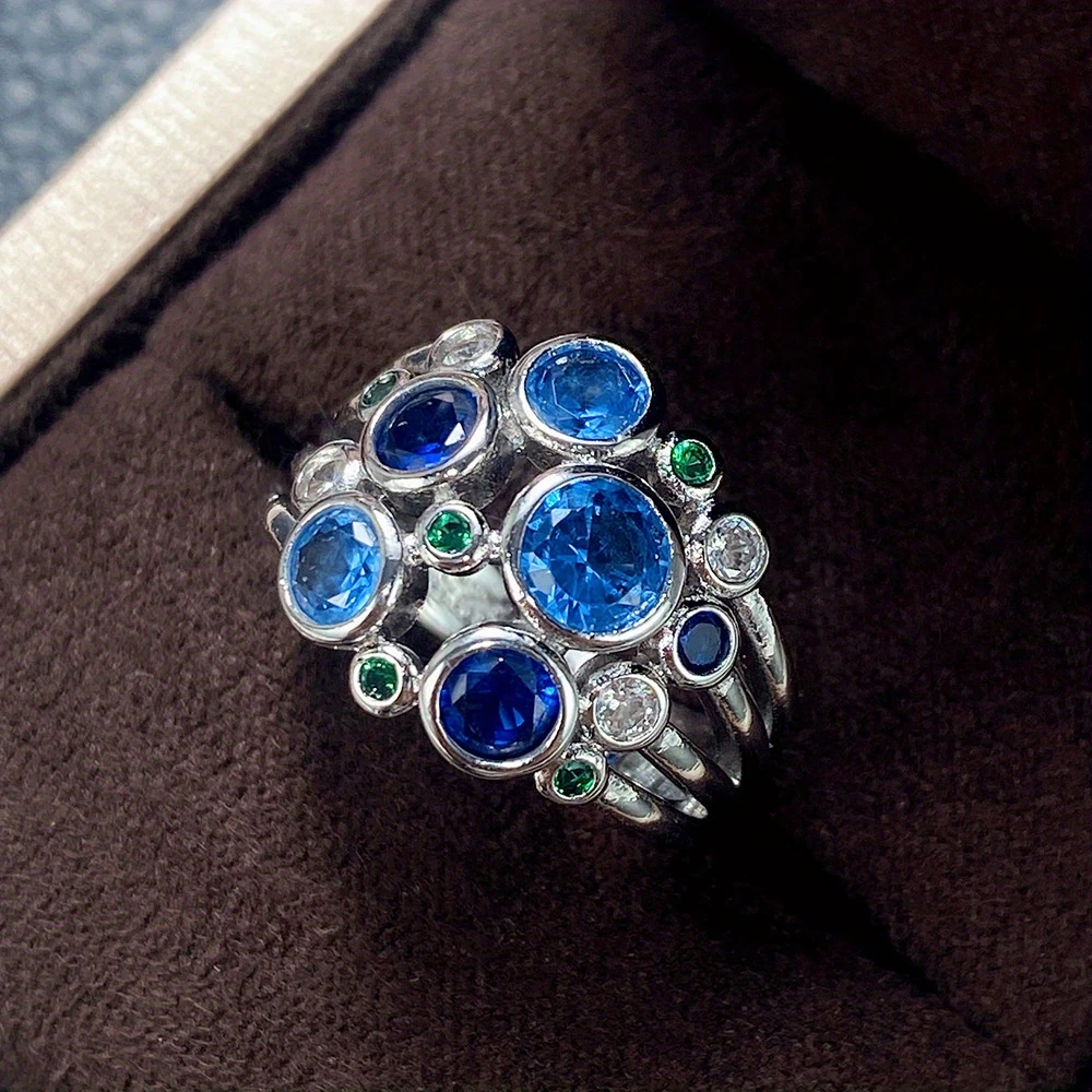 Layered Silver Blue Glass Ring 0