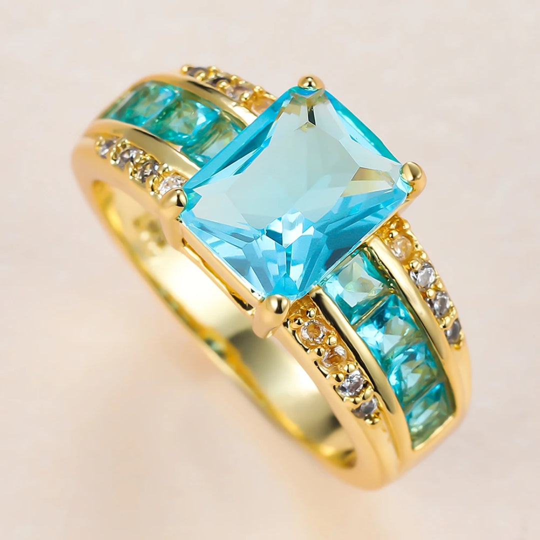 Light Blue Crystal Gold Ring for Women - Timeless Elegance and Unique Style 0