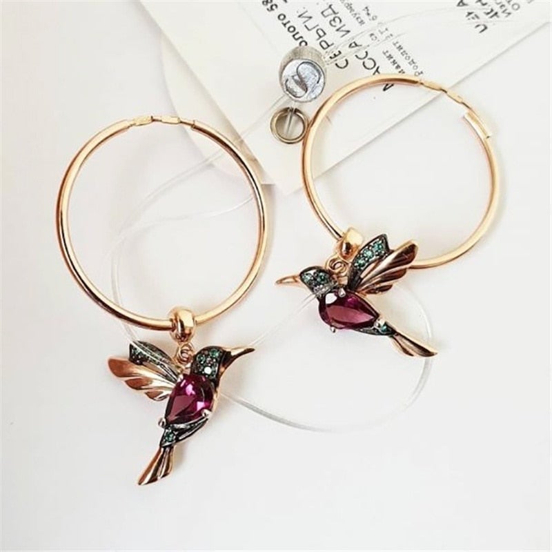 Limited Edition Flying Hummingbird Earrings with Zirconia Inlay 1