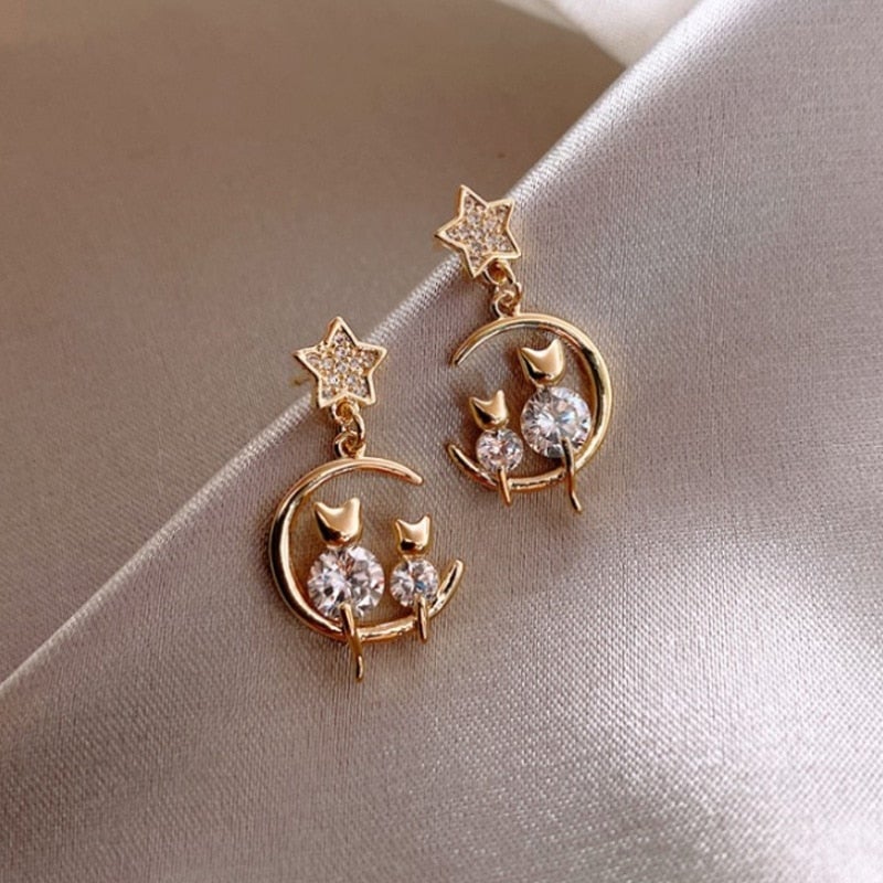 Luxury Kitten Family Ironite Inlaid Earrings 0