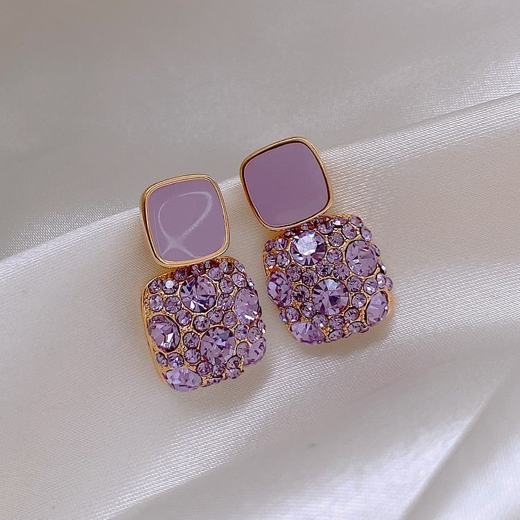 Luxury Purple Earrings with Zirconia Inlay 1